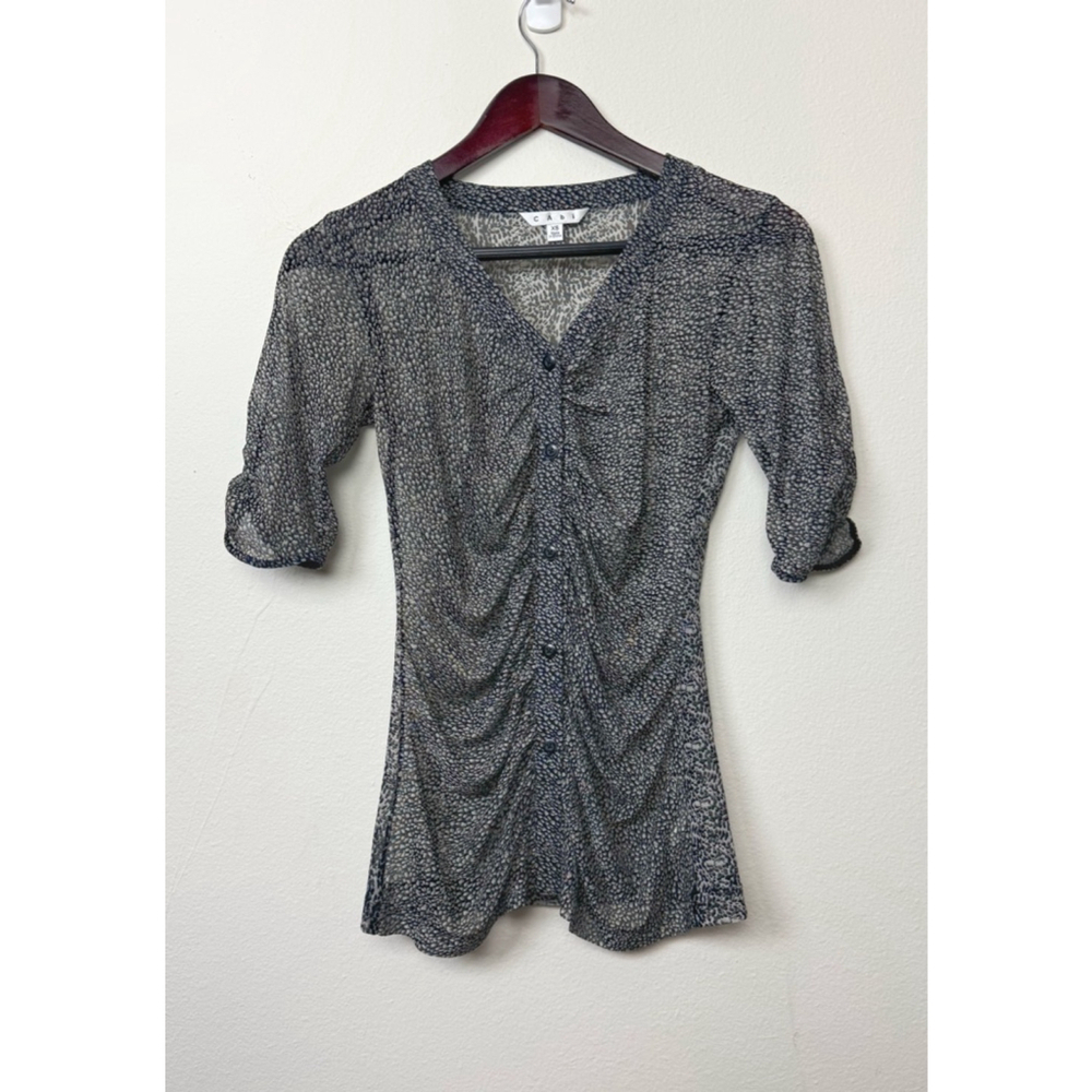 Cabi Women’s Y2K Gathered Sheer Button Up Blouse XS Going Out Top Grunge Witchy